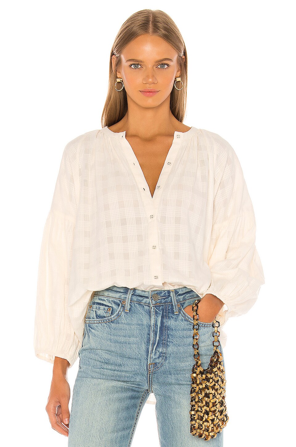 APIECE APART Nanook Shirred Button Up in Cream | REVOLVE