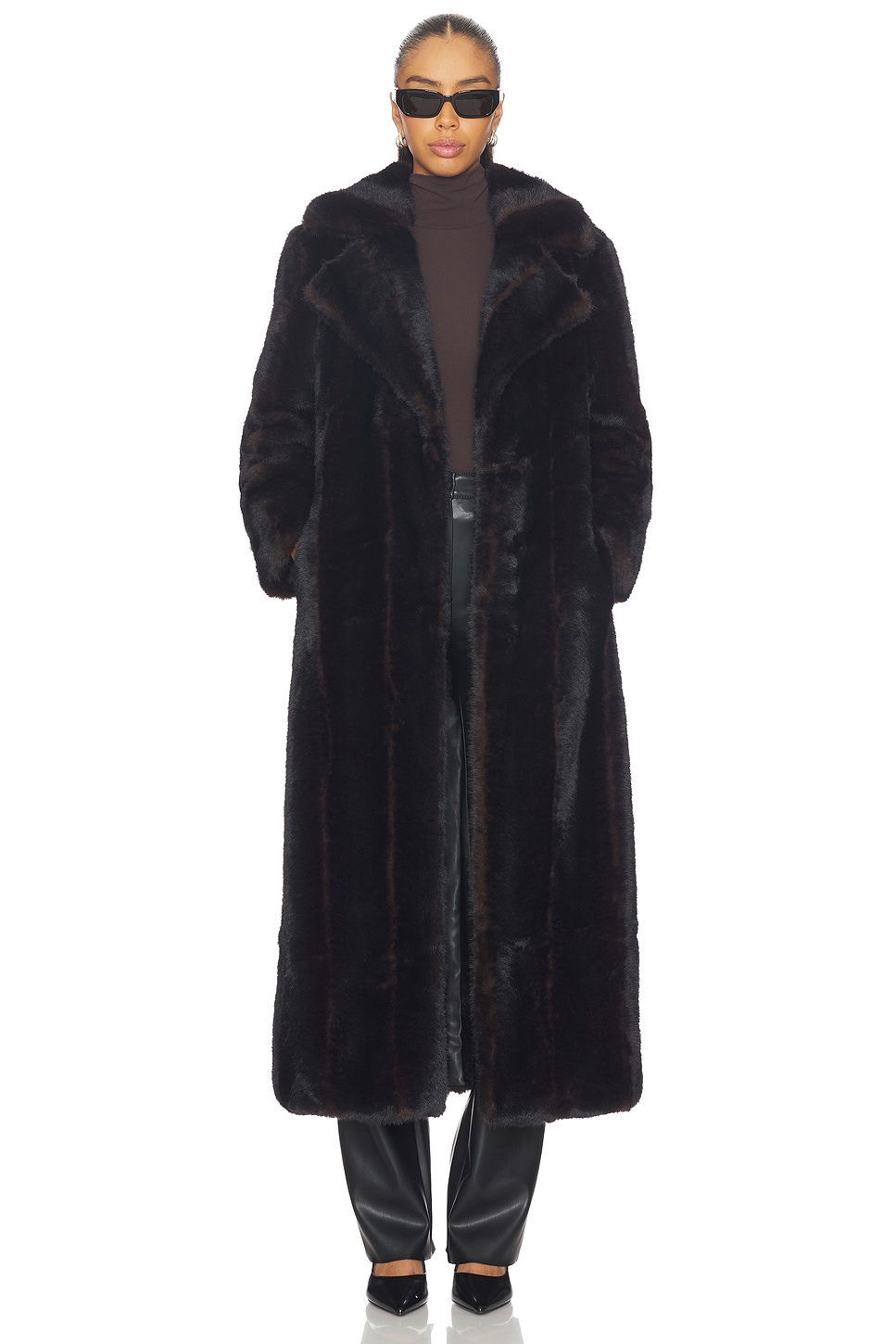 Apparis Gabrielle Shaved Mink Maxi Coat in Noir Multi | REVOLVE