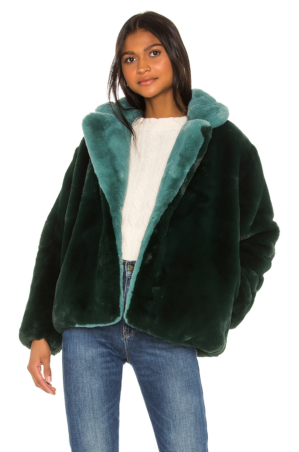 Apparis Kendall Faux Fur Jacket in Emerald Green & Sapphire Blue | REVOLVE