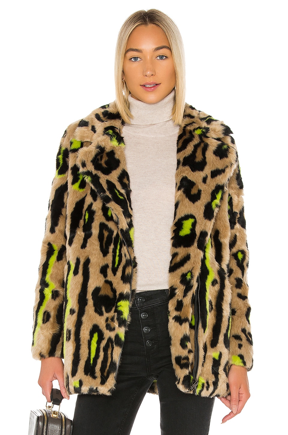 Apparis Chloe Leopard Faux-fur Jacket in Green Womens Clothing Jackets Fur jackets 