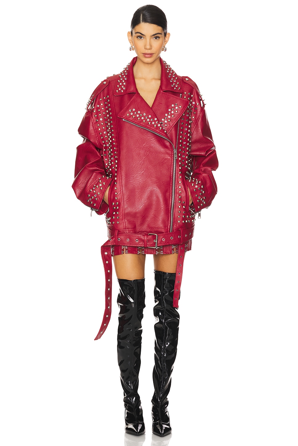 Aniye Records Goldie Studs Biker Jacket in Dark Ruby | REVOLVE
