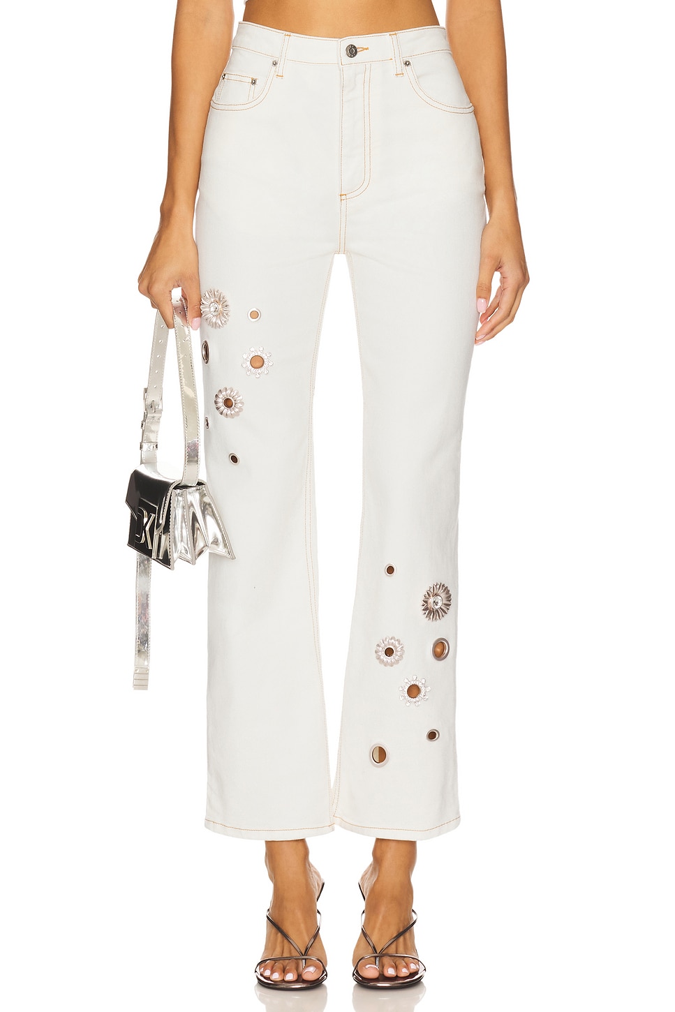 Crystal Grommet Straight Leg Jean