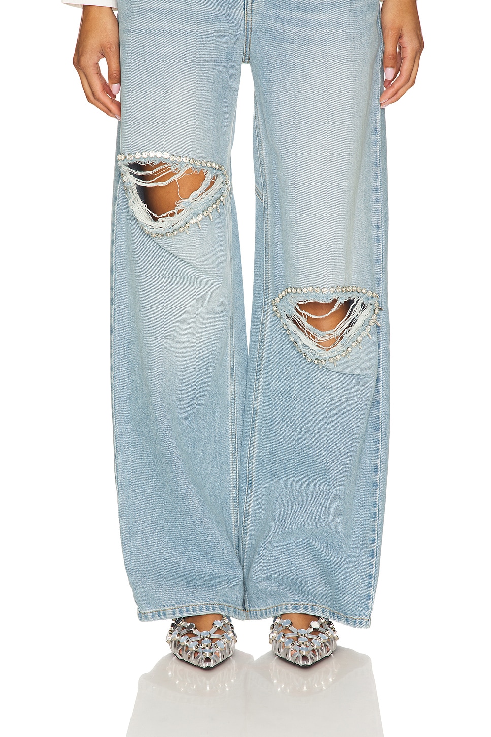 Distressed Crystal Relaxed Slit Jean