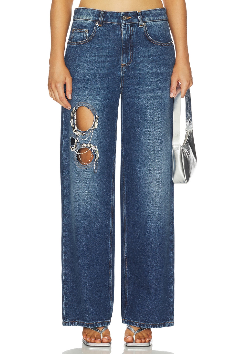 Crystal Chain Cutout Relaxed Leg - thumbnail 2