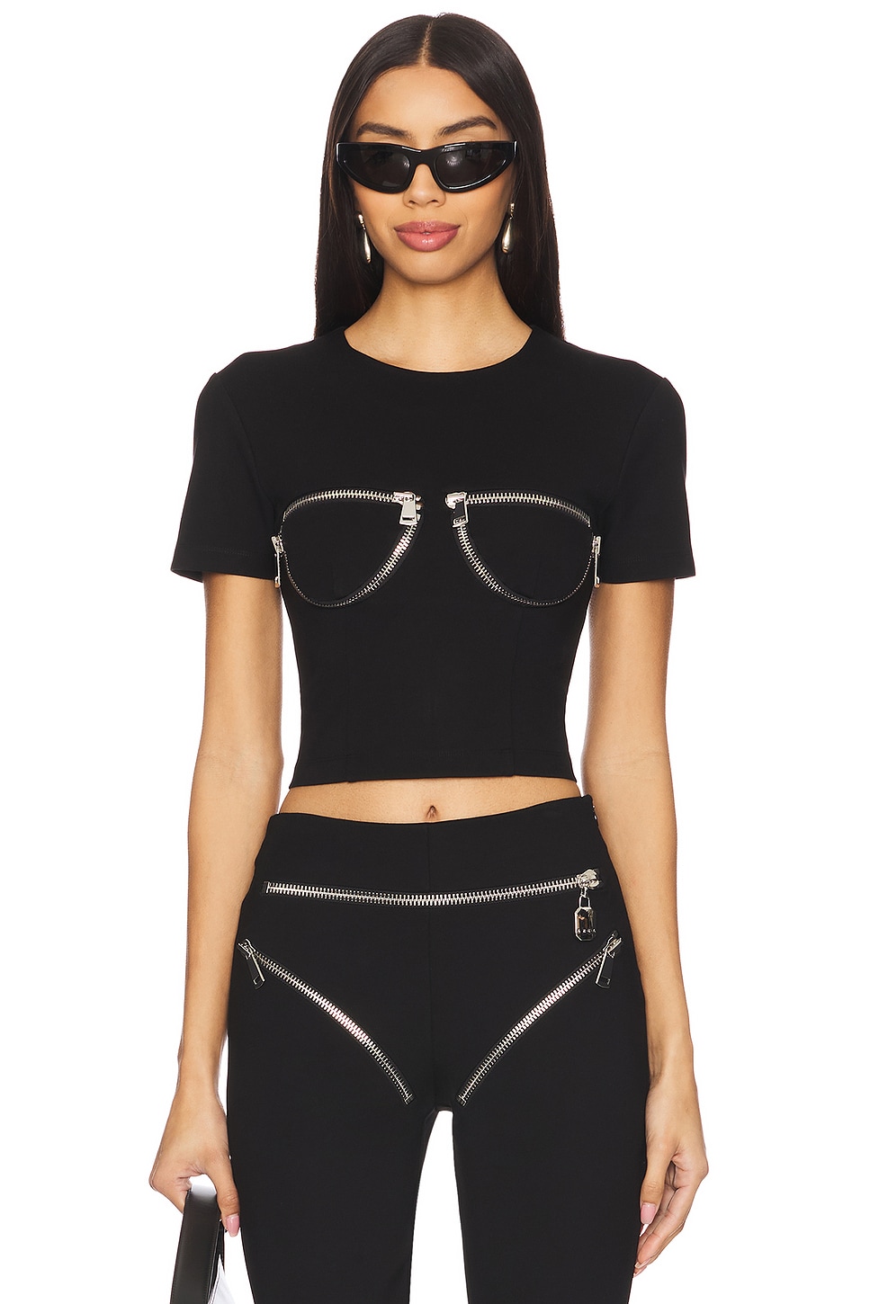 Zipper Bustier Cup T-Shirt