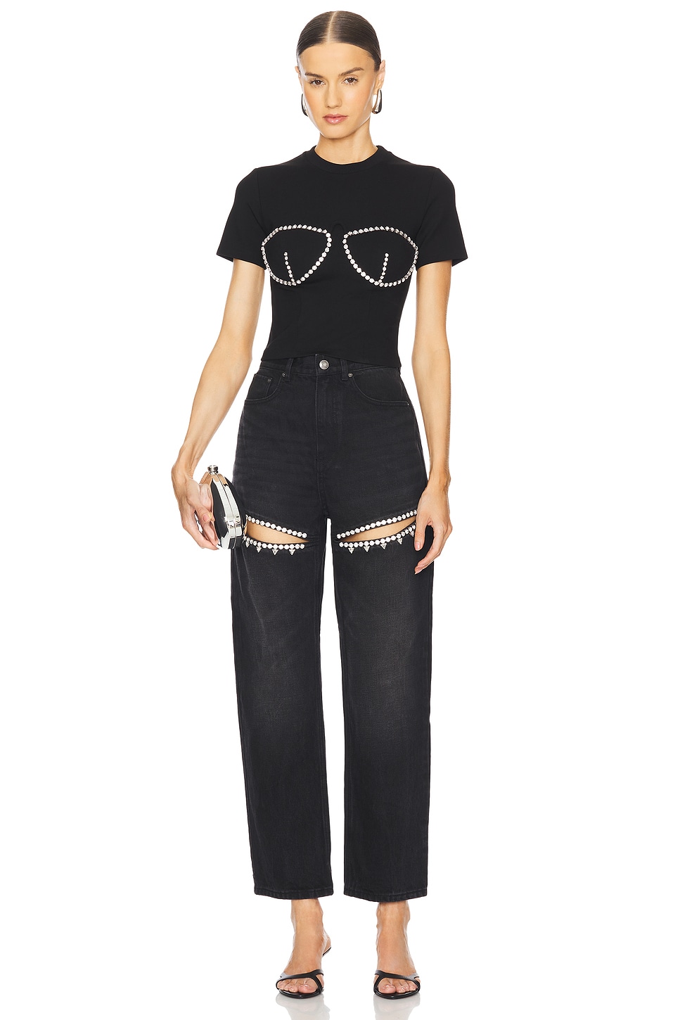 Area Crystal Slit Jeans