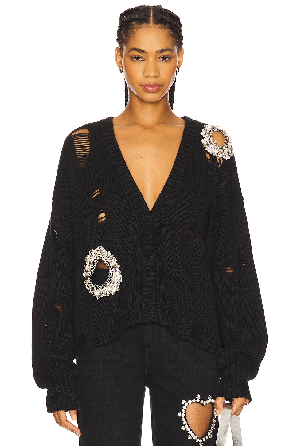 Area - Distressed Crystal Cardigan | Plush