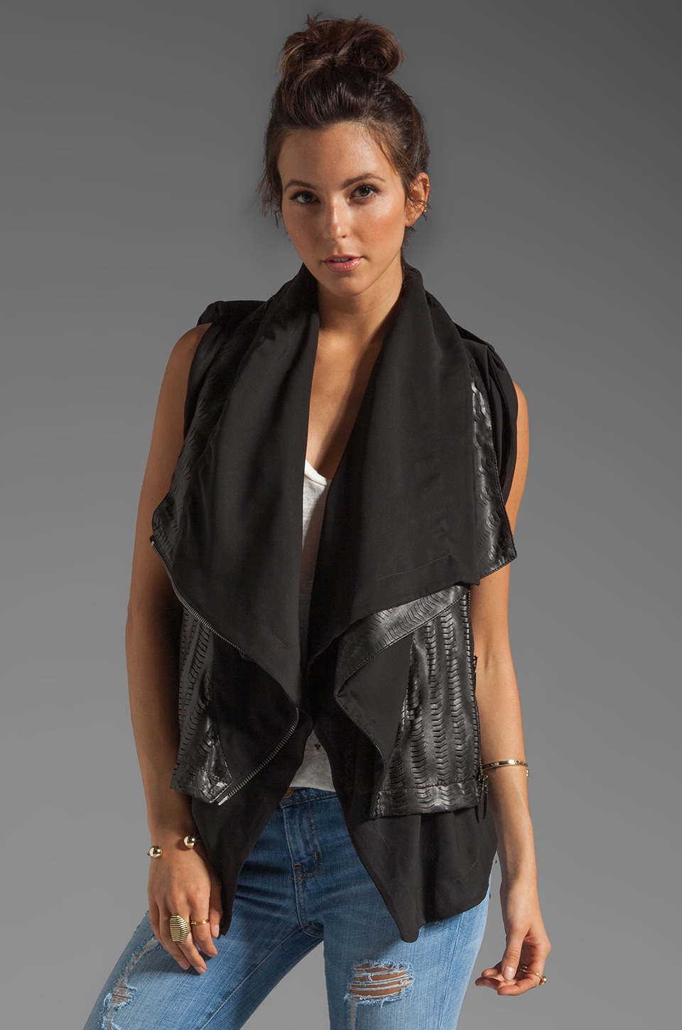 ashley B Hole Punch Leather Jacket en Black REVOLVE