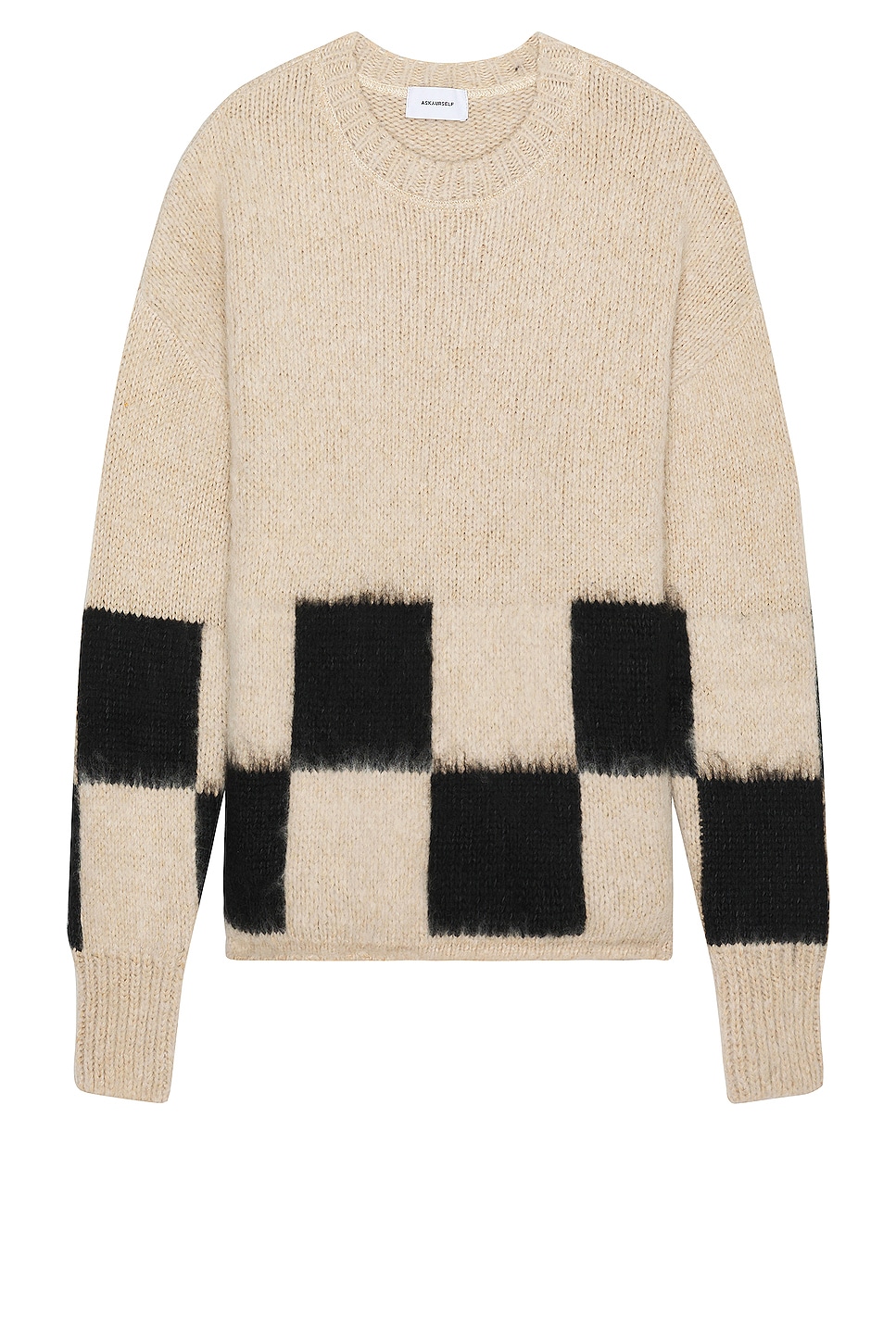 Askyurself Brushed Checkered Knit Sweater in Ecru & Black