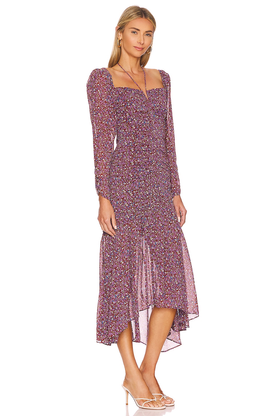ASTR the Label Athena Midi Dress in Brown & Purple Ditsy