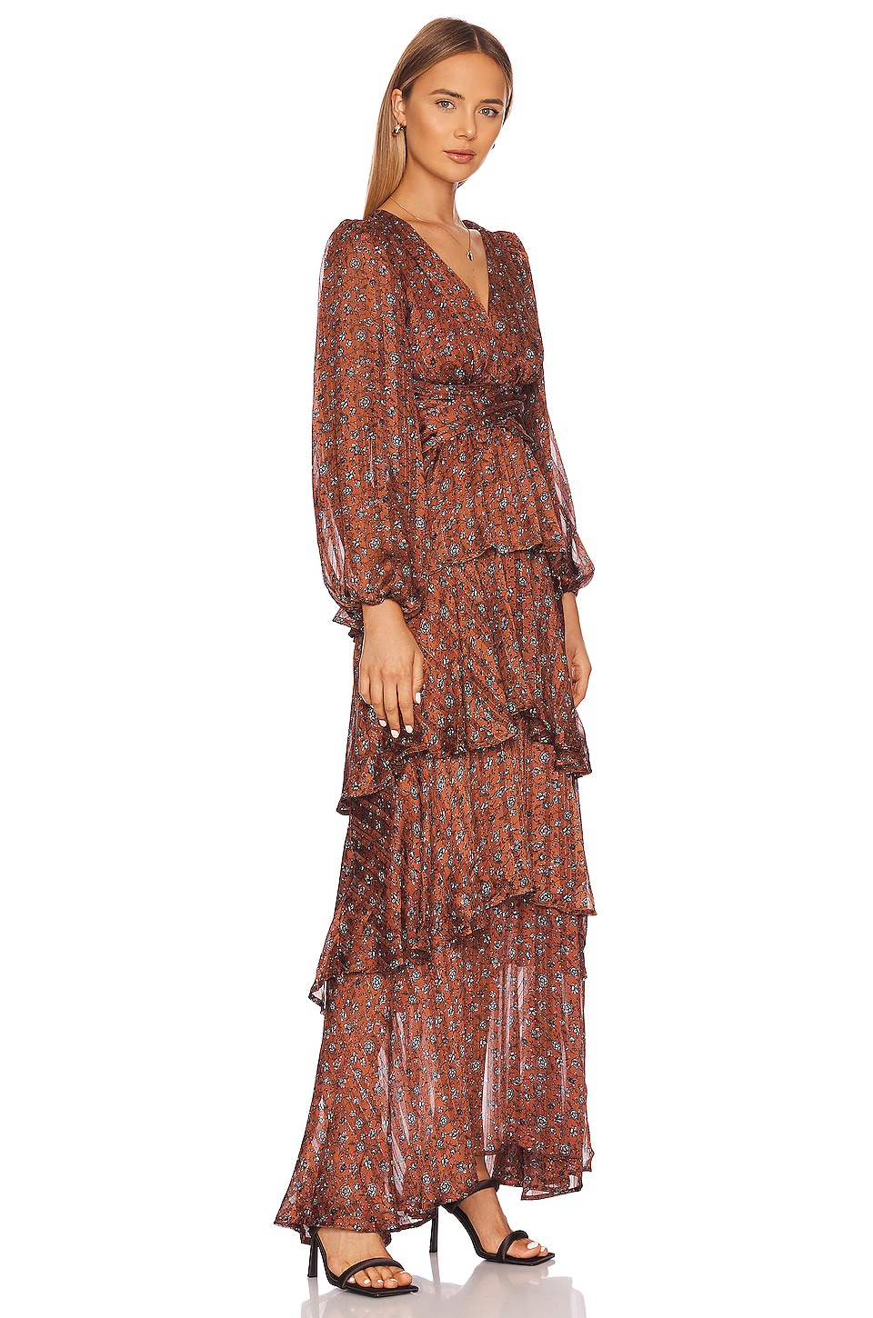 ASTR the Label Anora Maxi Dress in Copper & Black Ditsy