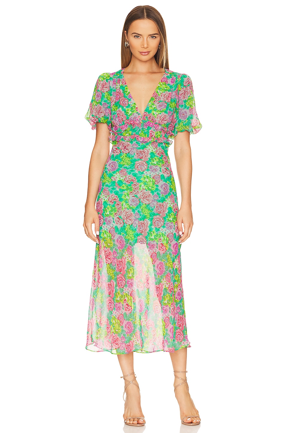 ASTR the Label Esperanza Dress in Green & Pink Multi | REVOLVE