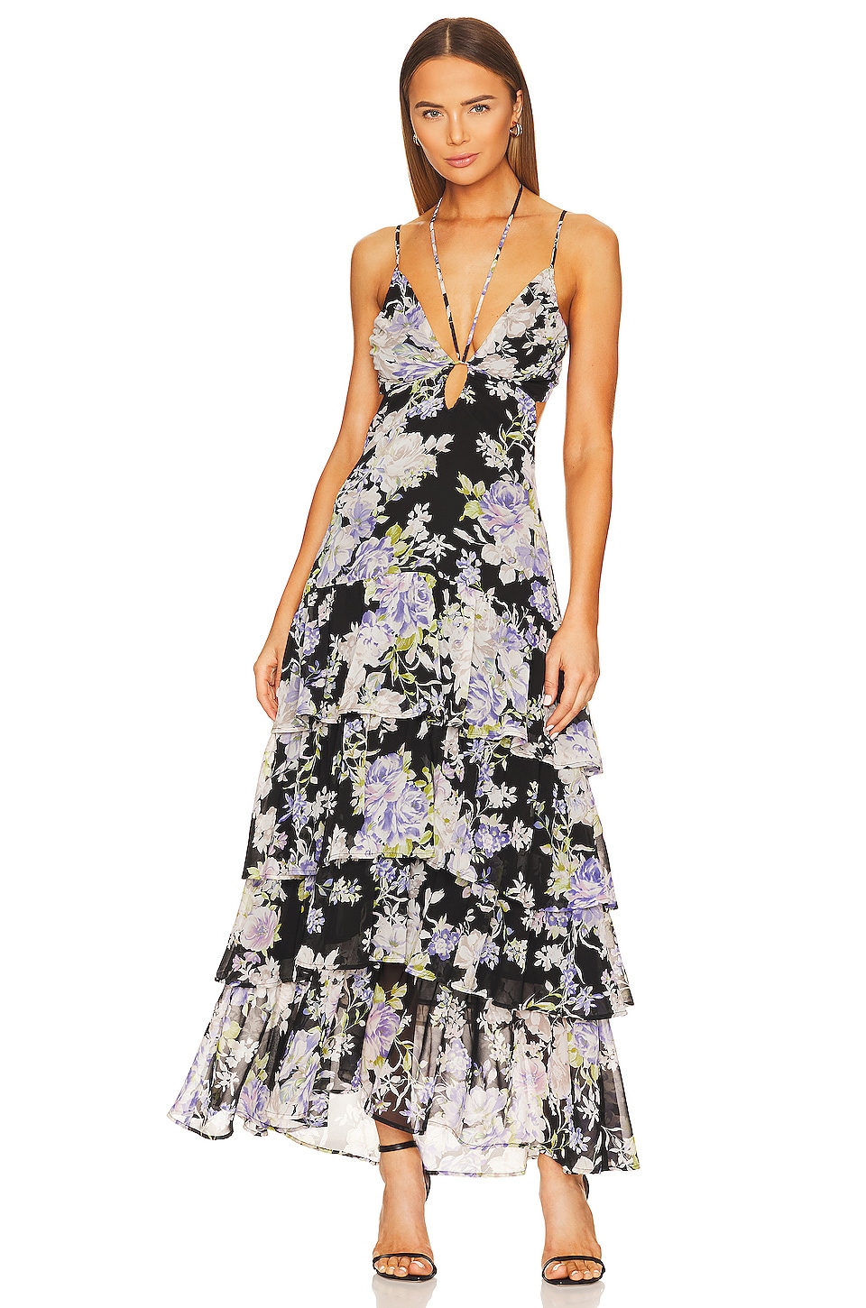 ASTR the Label Aneira Dress in Purple & Black Floral
