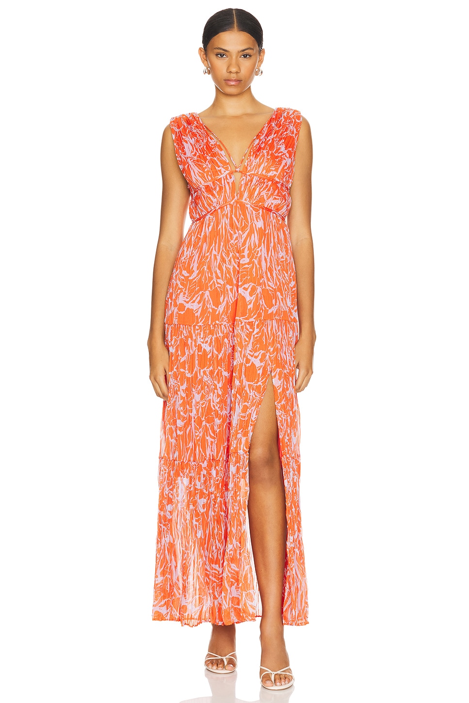 strapless open back dress ASTR Rasya Pleated Maxi Dress in Coral – CHROME