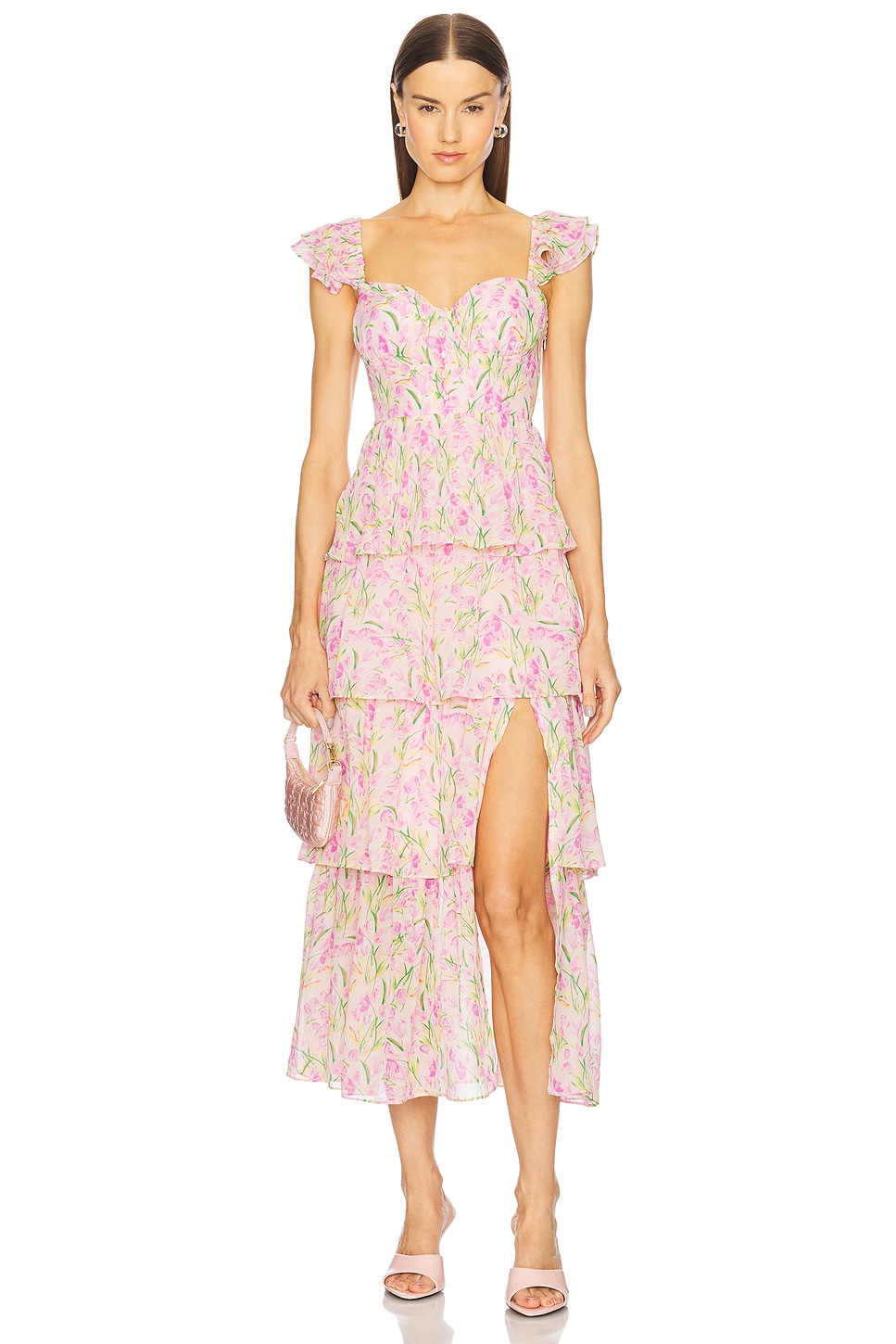 knee length dresses for ladies Viridiana Eyelet Palmer Tiered Maxi Dress Fuchsia / Xs by Sugarlips main image 1