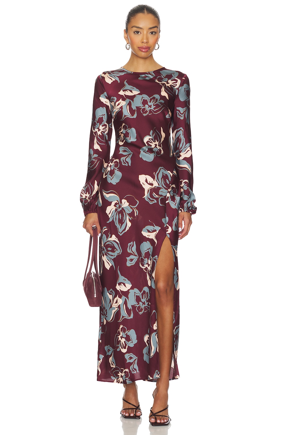 frank lyman lace dress Frank Lyman- Faux Wrap Midi Dress in Lychee main image 1