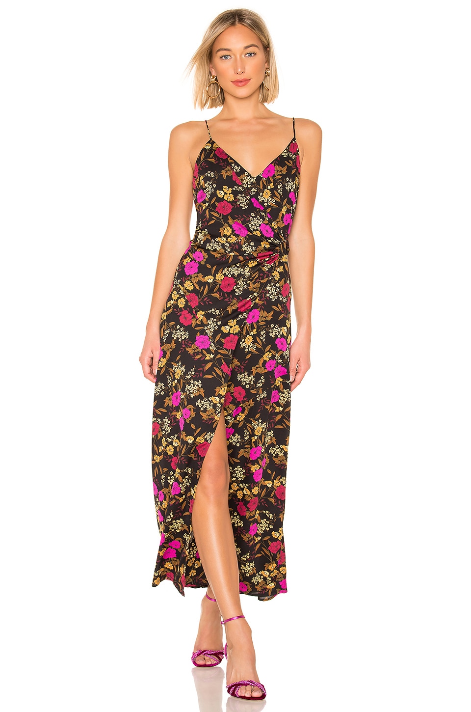 ASTR The Label Valentina Dress In Black & Fuchsia Floral | REVOLVE