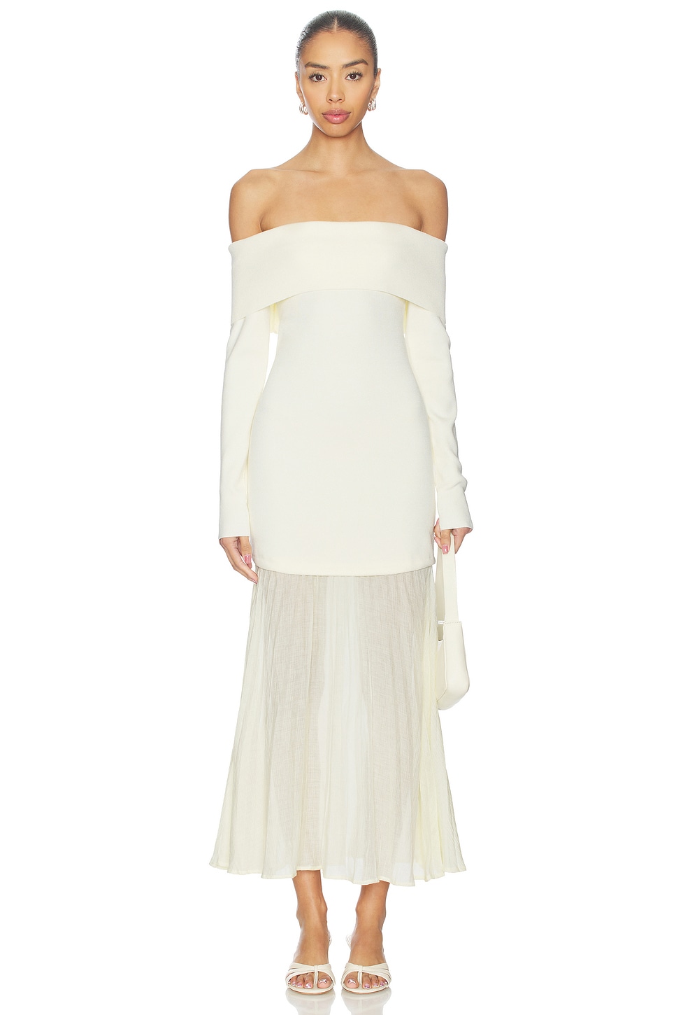 kiki off shoulder knit rose maxi dress - ivory Meshki Kiki Off Shoulder Knit Rose Maxi Dress