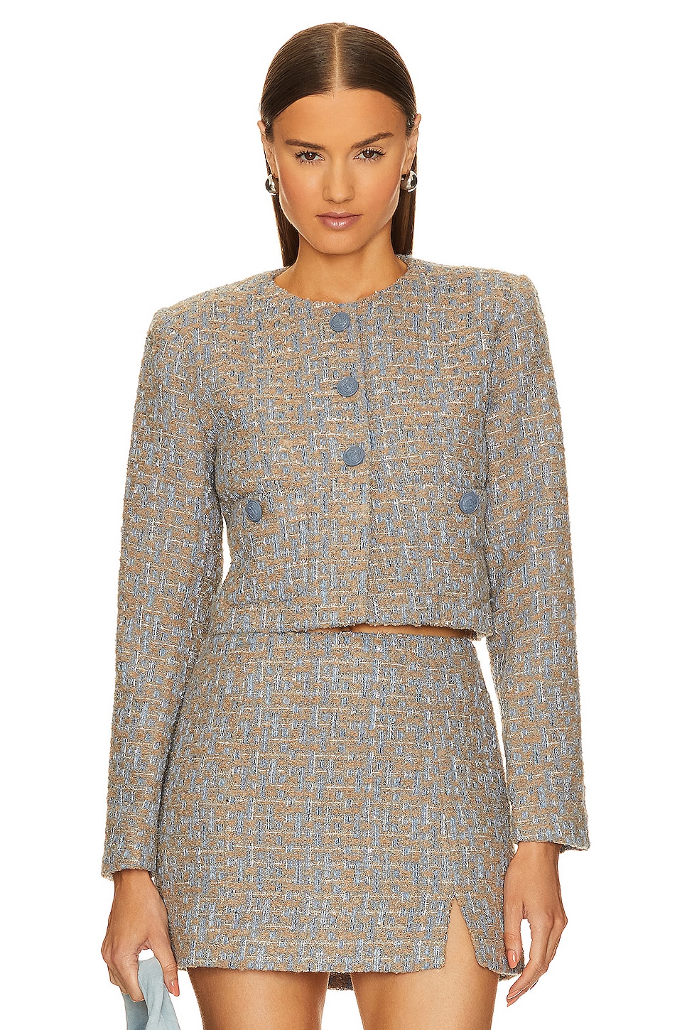 ASTR the Label Lyssa Jacket in Blue & Taupe Silver | REVOLVE