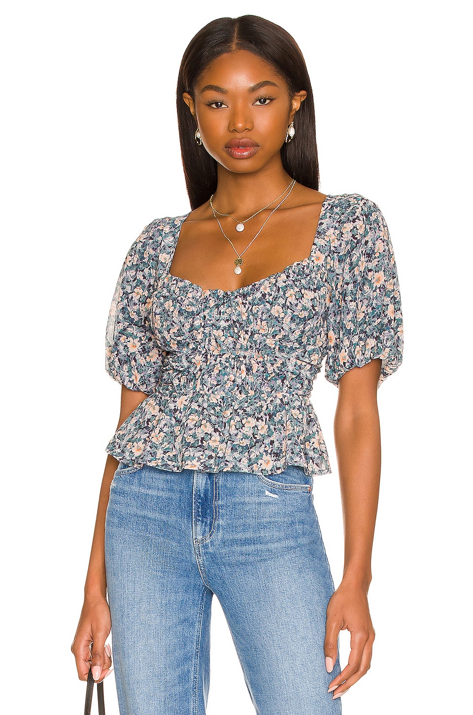ASTR the Label Top Clairemont en Blue Peach Multi Floral