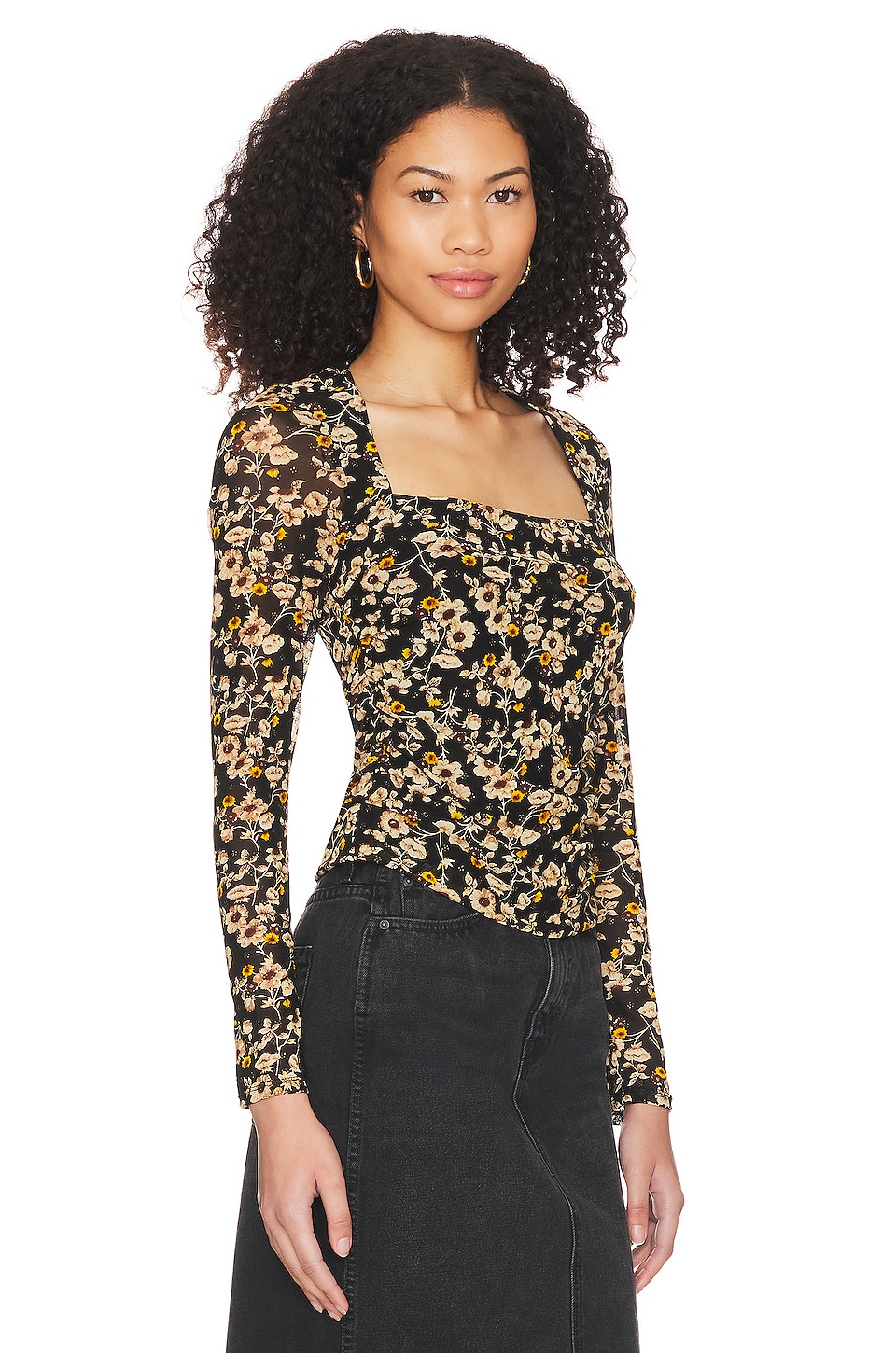 ASTR the Label Demelza Top in Black, Yellow & Gold