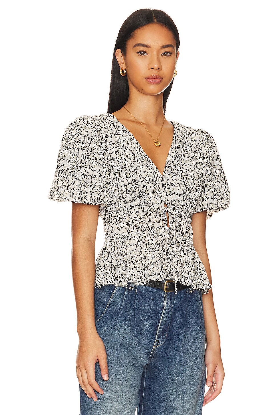 ASTR the Label T-shirt Alexis sans manches en Black Multi Floral