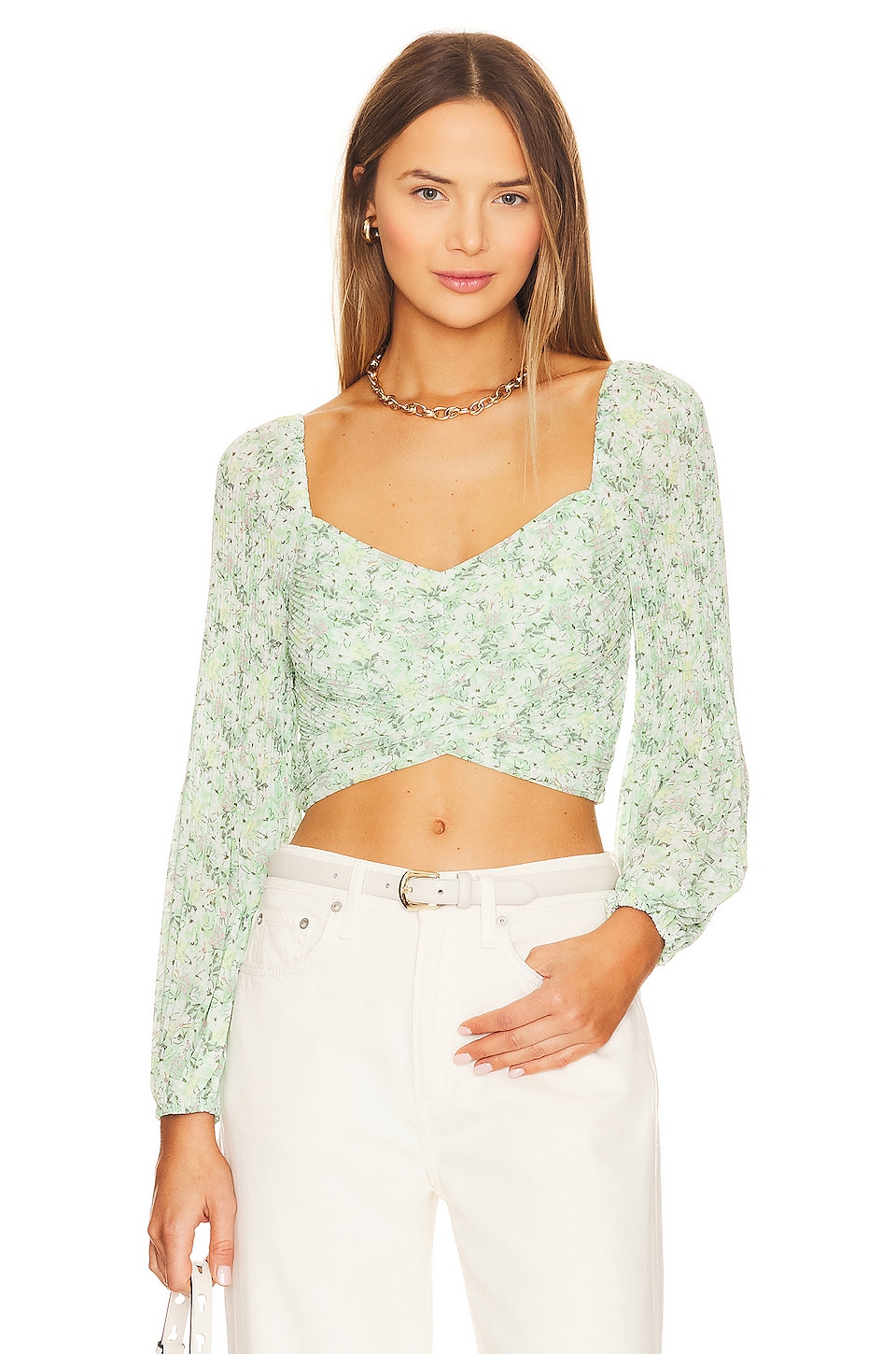 ASTR the Label Bonnie Top in Green Multi Floral