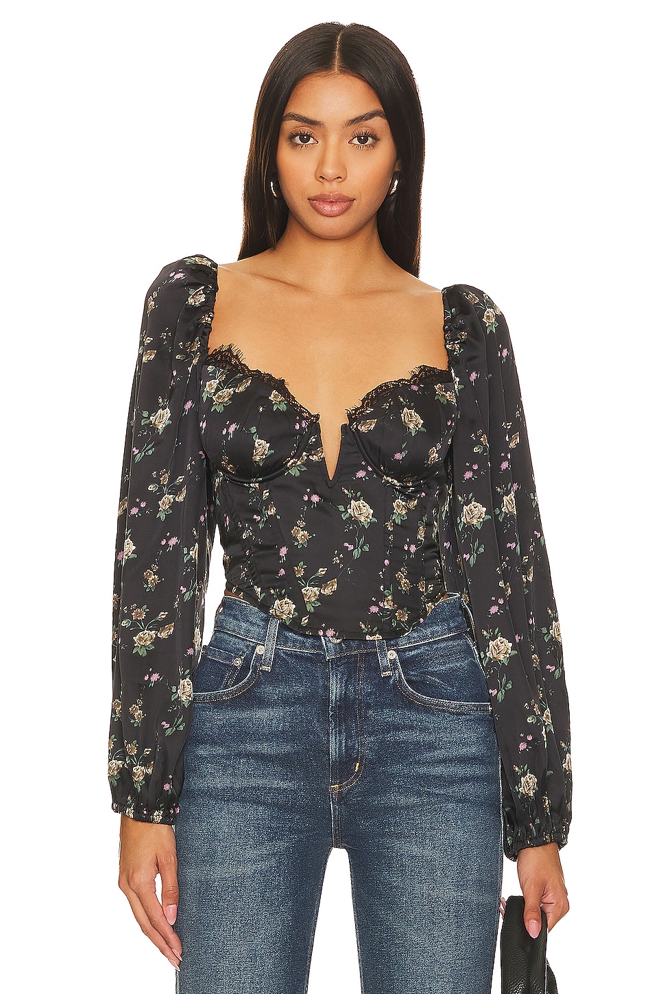 Black Floral Top - Long Sleeve Button-Up Top - Satin Floral Top - Lulus