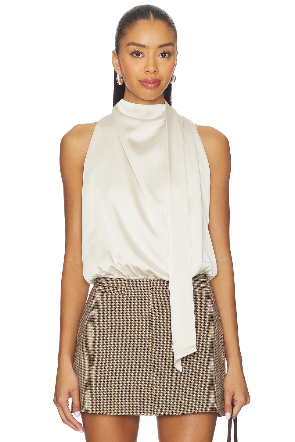 astr the label champagne dress ASTR the Label | Messina Pearl Embellished Top in Champagne