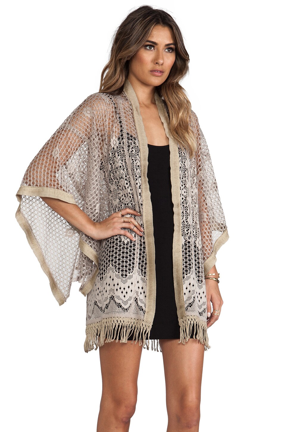 Anna Sui Wild Rose Crochet Lace Kimono in Linen