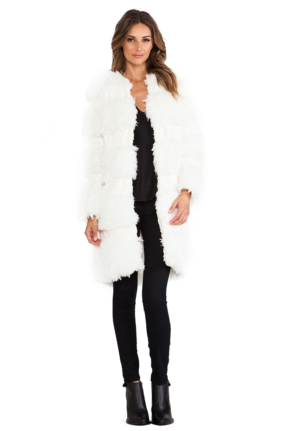 Anna Sui RUNWAY Mongolian Faux Fur Coat in Cream