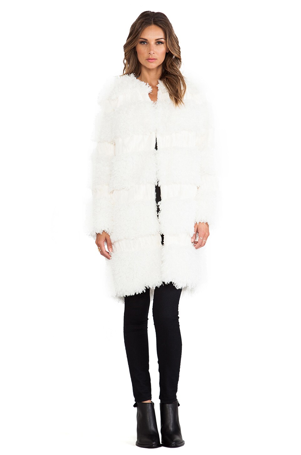 Anna Sui RUNWAY Mongolian Faux Fur Coat in Cream