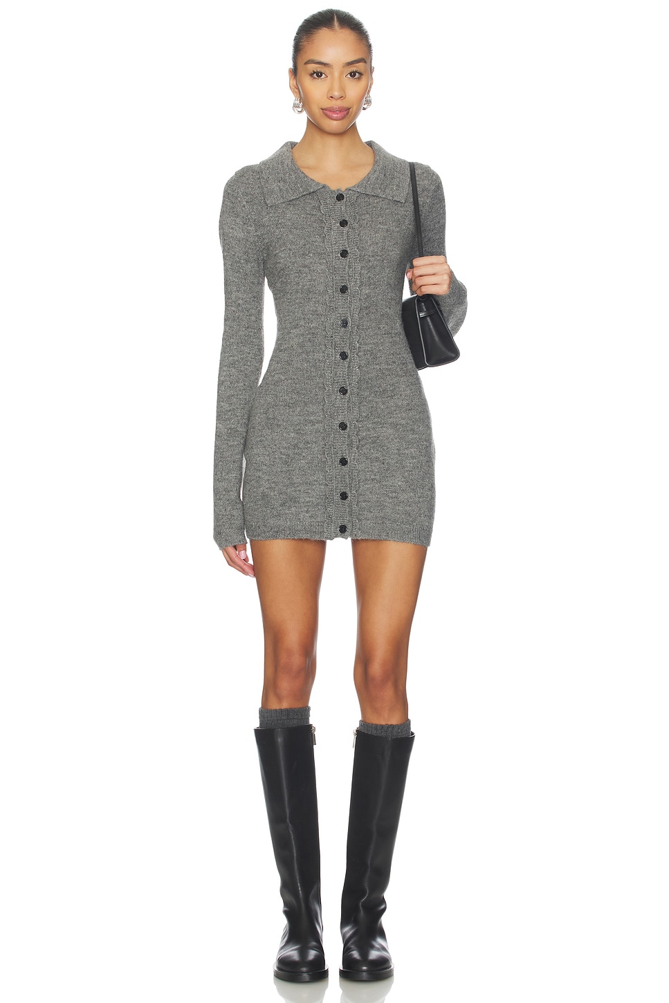 grey knit mini dress Heather Grey Cable Knit Mock Neck Maternity Mini Dress – PinkBlush main image 1