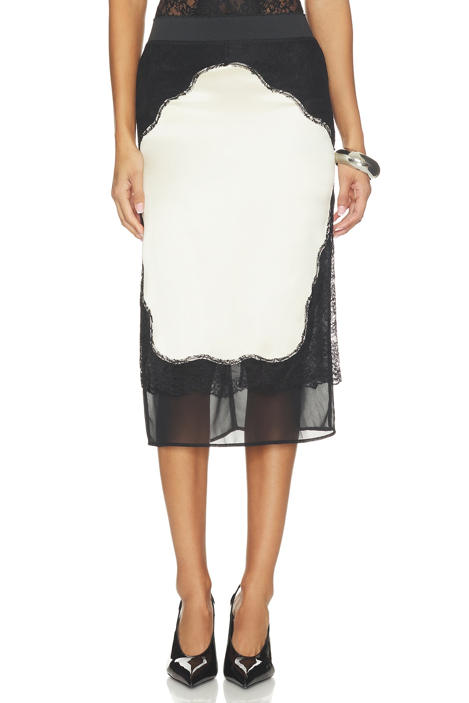 THE ATTICO Midi Lace Pencil Skirt