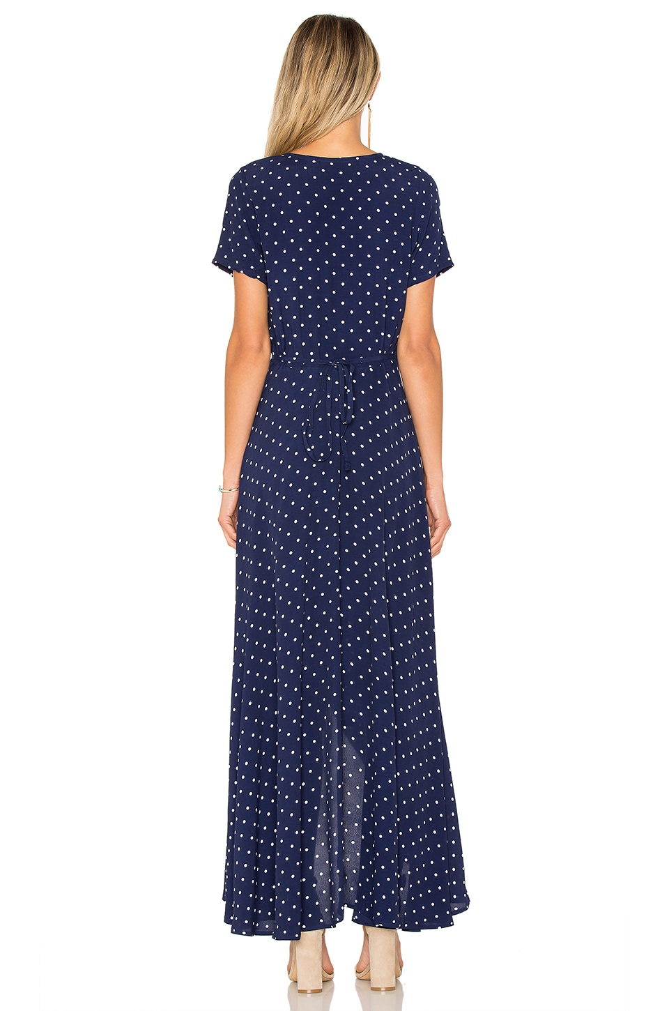 AUGUSTE Lily Wrap Maxi Dress Classic Polka Dot in Navy Blue | REVOLVE