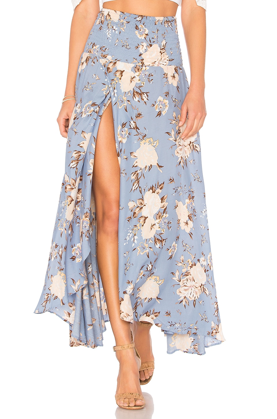 AUGUSTE Shirred Waist Maxi Skirt in Blue Vintage Blooms | REVOLVE