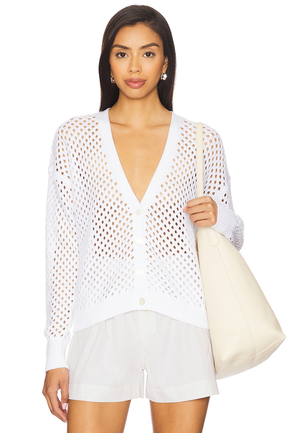 Autumn Cashmere Solid Mesh Cardigan in Bleach White | REVOLVE