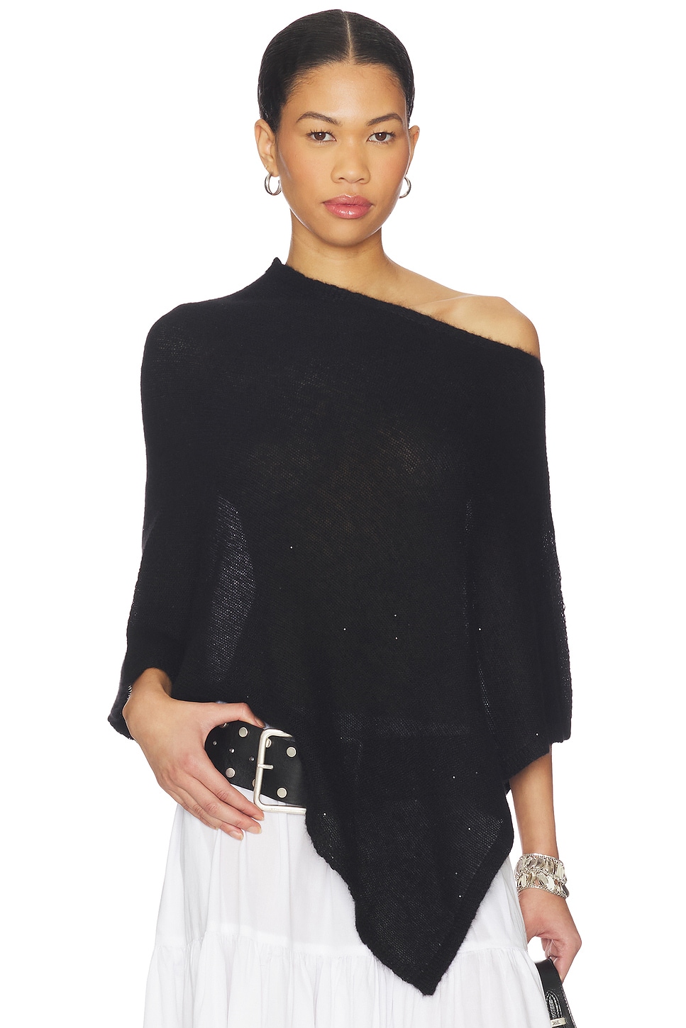 Sequin Cropped Poncho Capelet in Flint