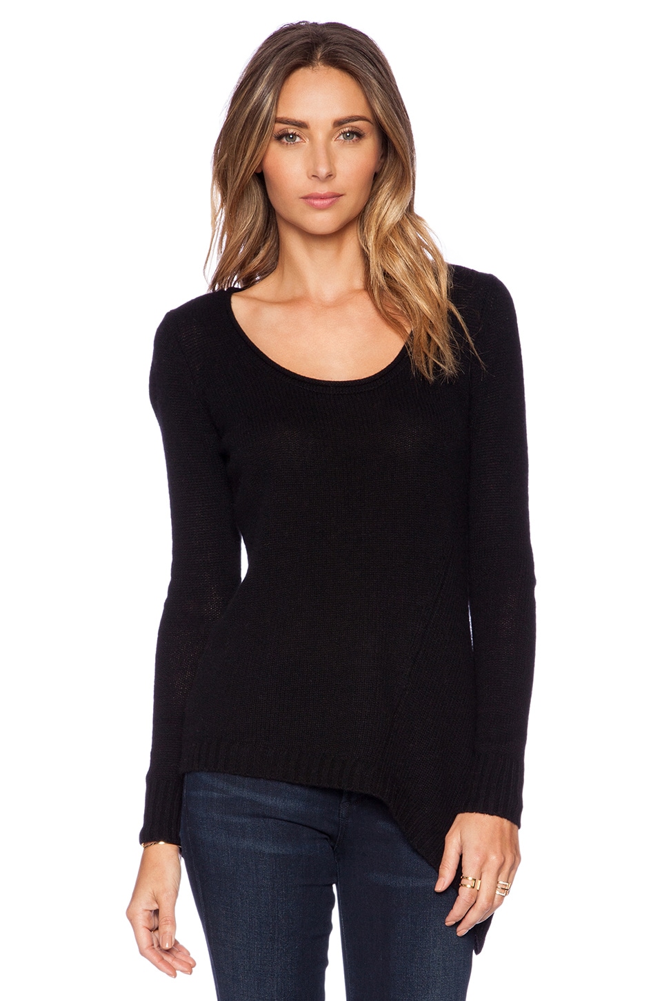 BLACK SCOOP NECK OPEN KNIT SWEATER main image 0