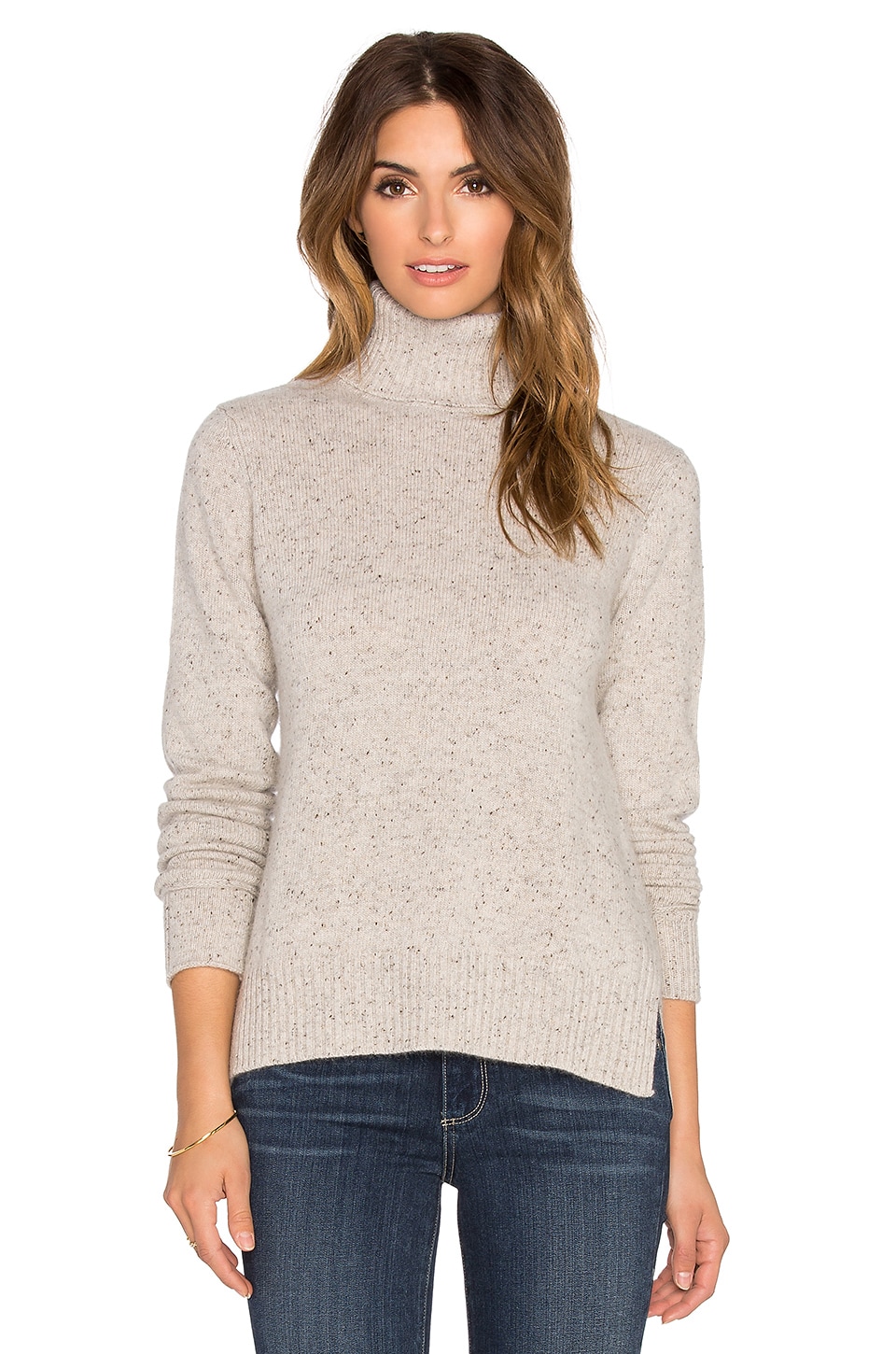 Autumn Cashmere Boxy Slit Turtleneck Sweater in Pebble | REVOLVE