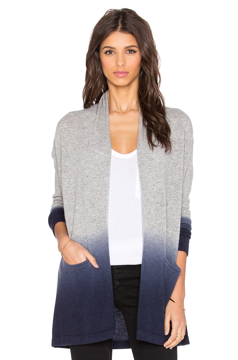 Autumn Cashmere Dip Dye Drape Cardigan In Sweatshirt Navy Revolve