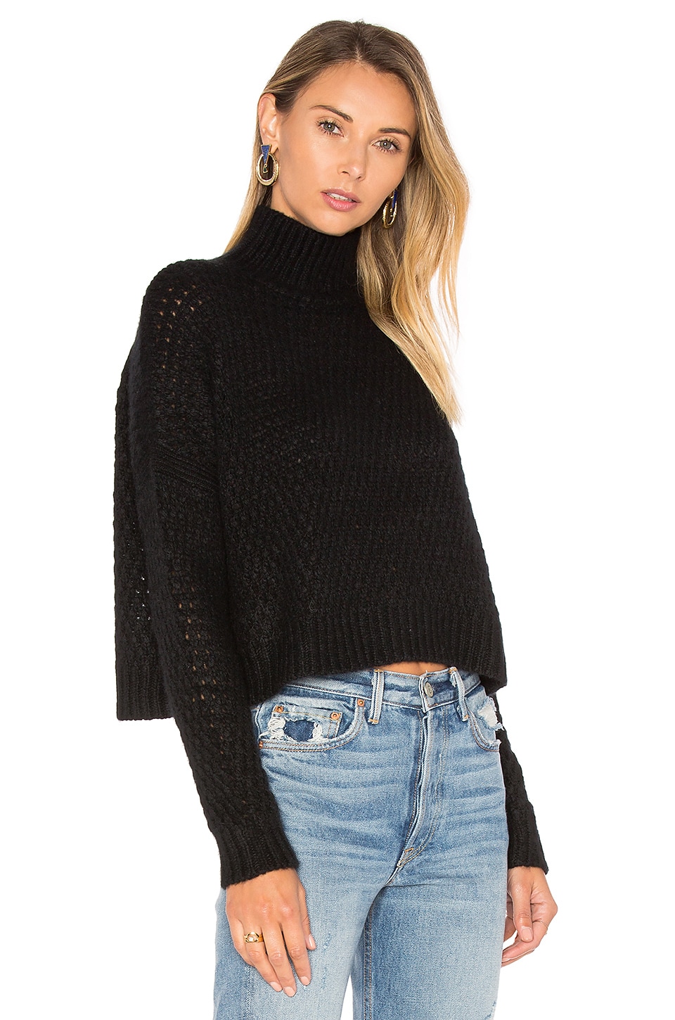 Autumn Cashmere Boxy Mock Neck Crop Sweater in Black | REVOLVE