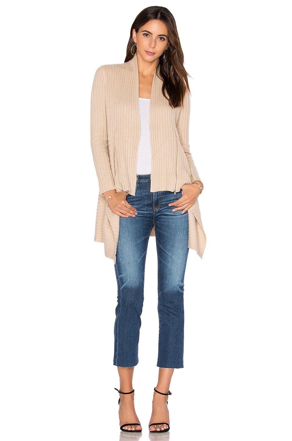 Autumn Cashmere Zip Rib Drape Cardigan In Buff Revolve