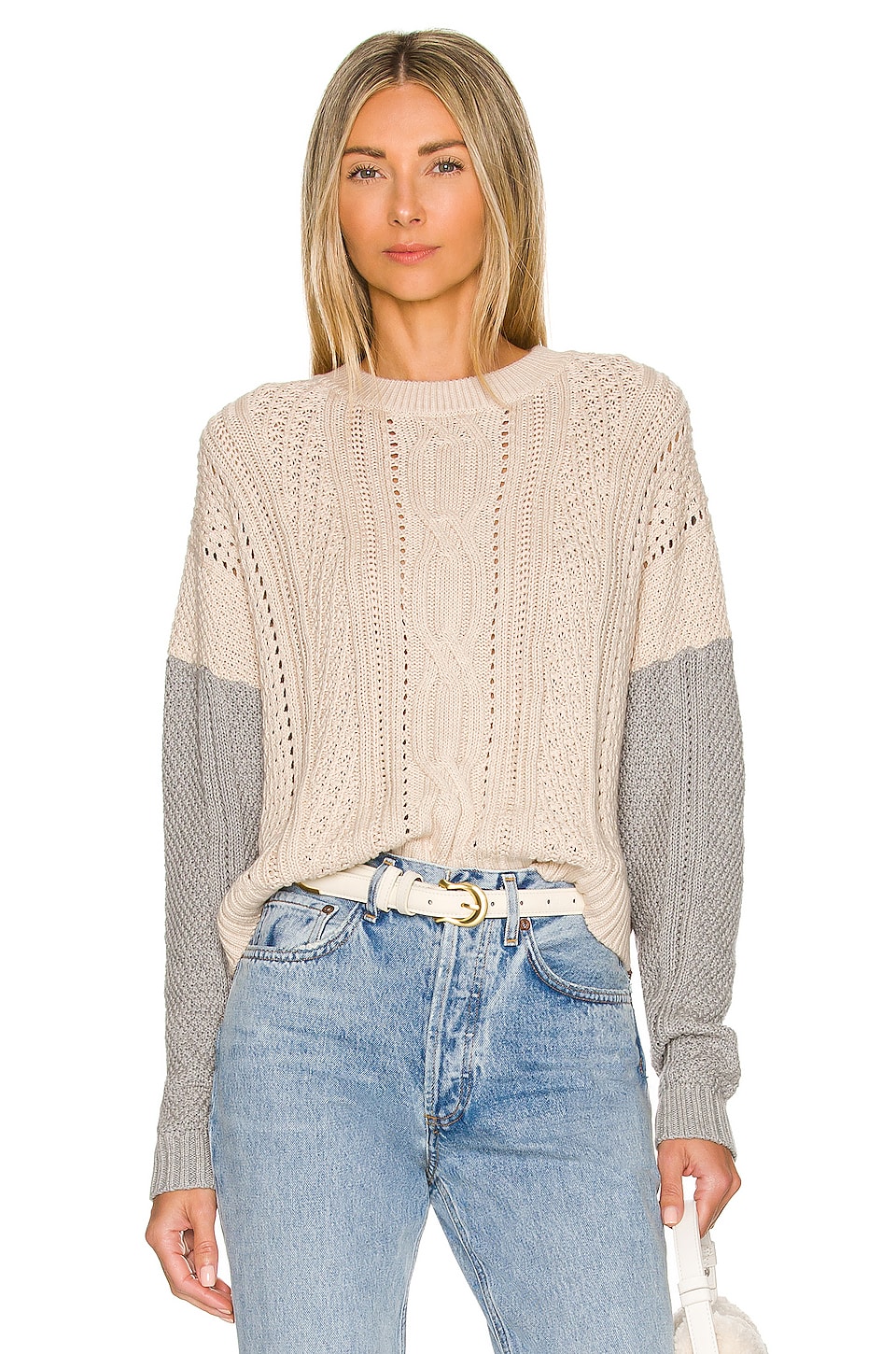 Autumn Cashmere Color Block Cropped Cable Crew in Natural, Sweatshirt ...