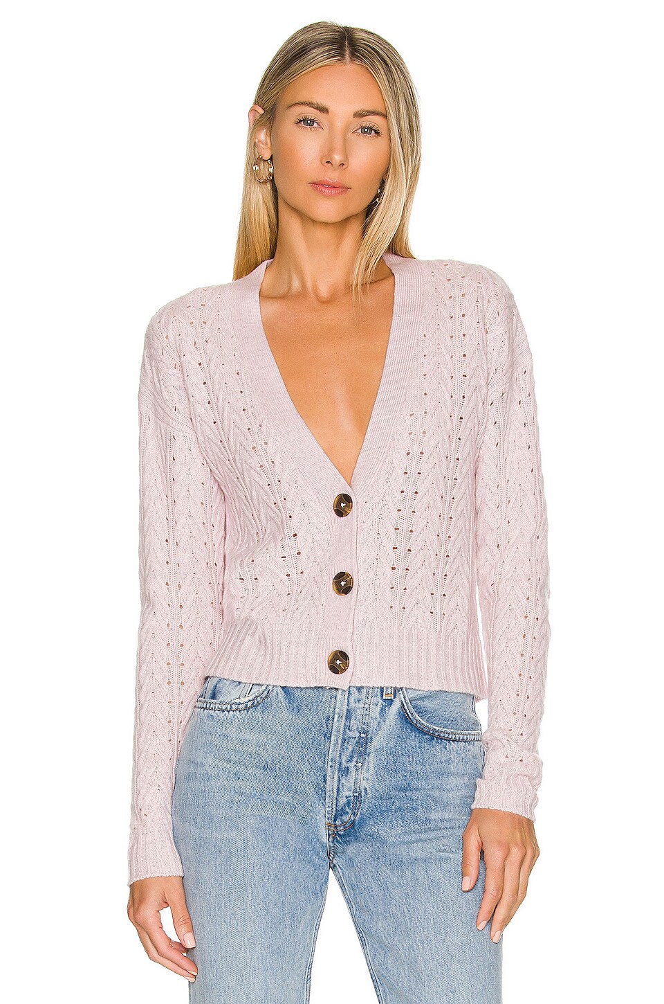 Autumn Cashmere Cropped Cable V Neck 