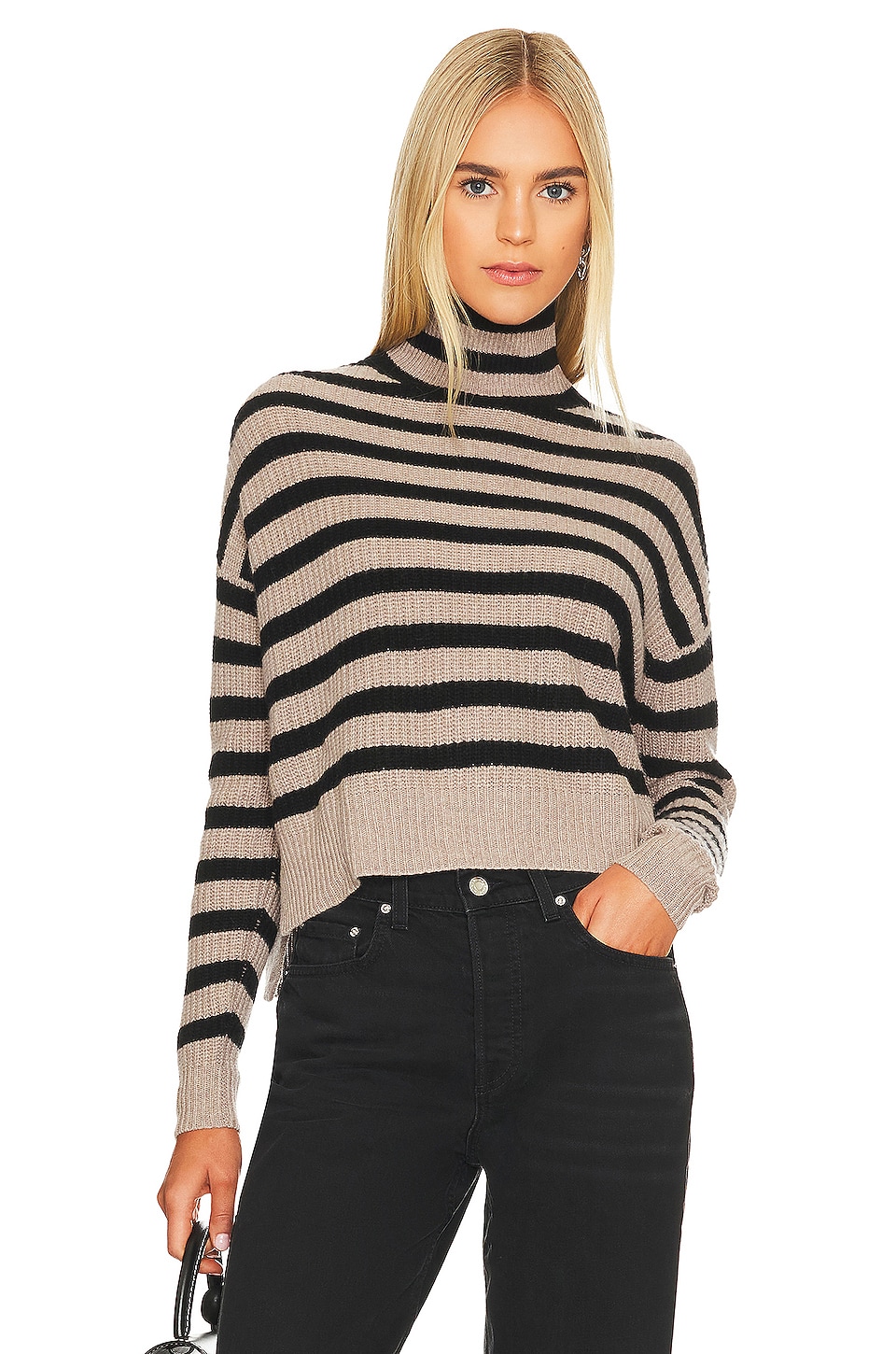 Autumn Cashmere Striped Turtleneck Sweater in Stone & Black | REVOLVE