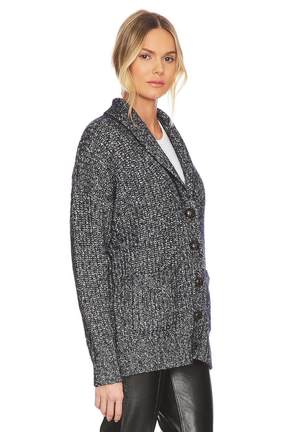 Autumn Cashmere Chunky Tweedy Cardigan in Navy