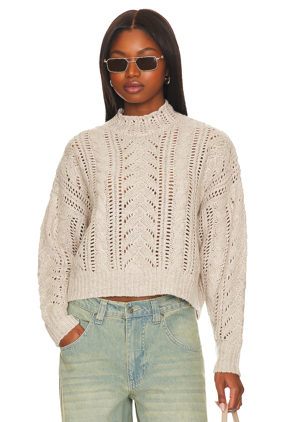 Autumn Cashmere Blouson Sleeve Cable Crew Neck in Mojave REVOLVE