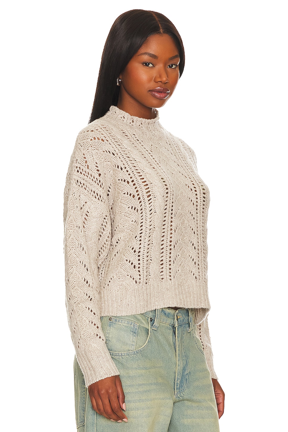 Autumn Cashmere Blouson Sleeve Cable Crew Neck en Mojave