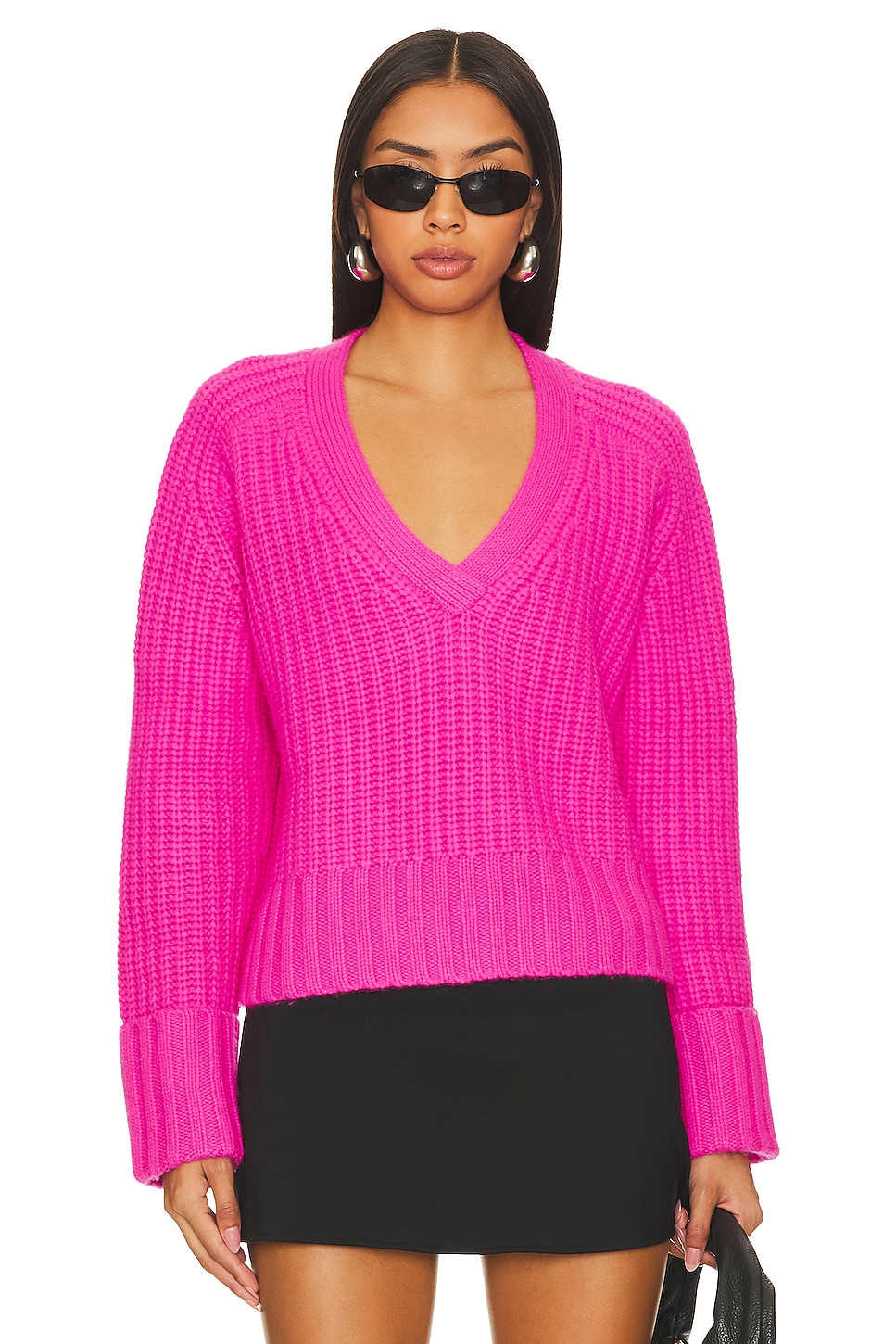 Autumn Cashmere Long Sleeve V-neck Sweater Size buying S Fancy Hot Pink Back